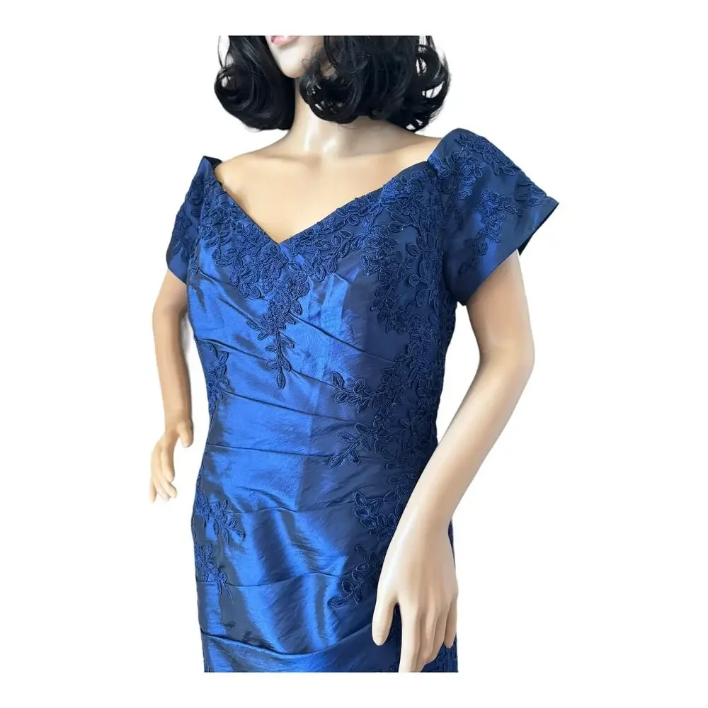Jade Couture 2010s Navy Off Shoulder Embellished Formal Gown Size 12